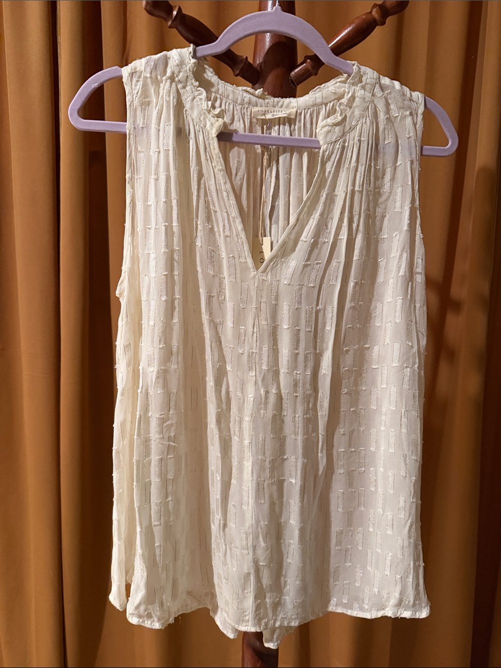 lovestitch Cream Sleeveless V-Neck Textured Blouse